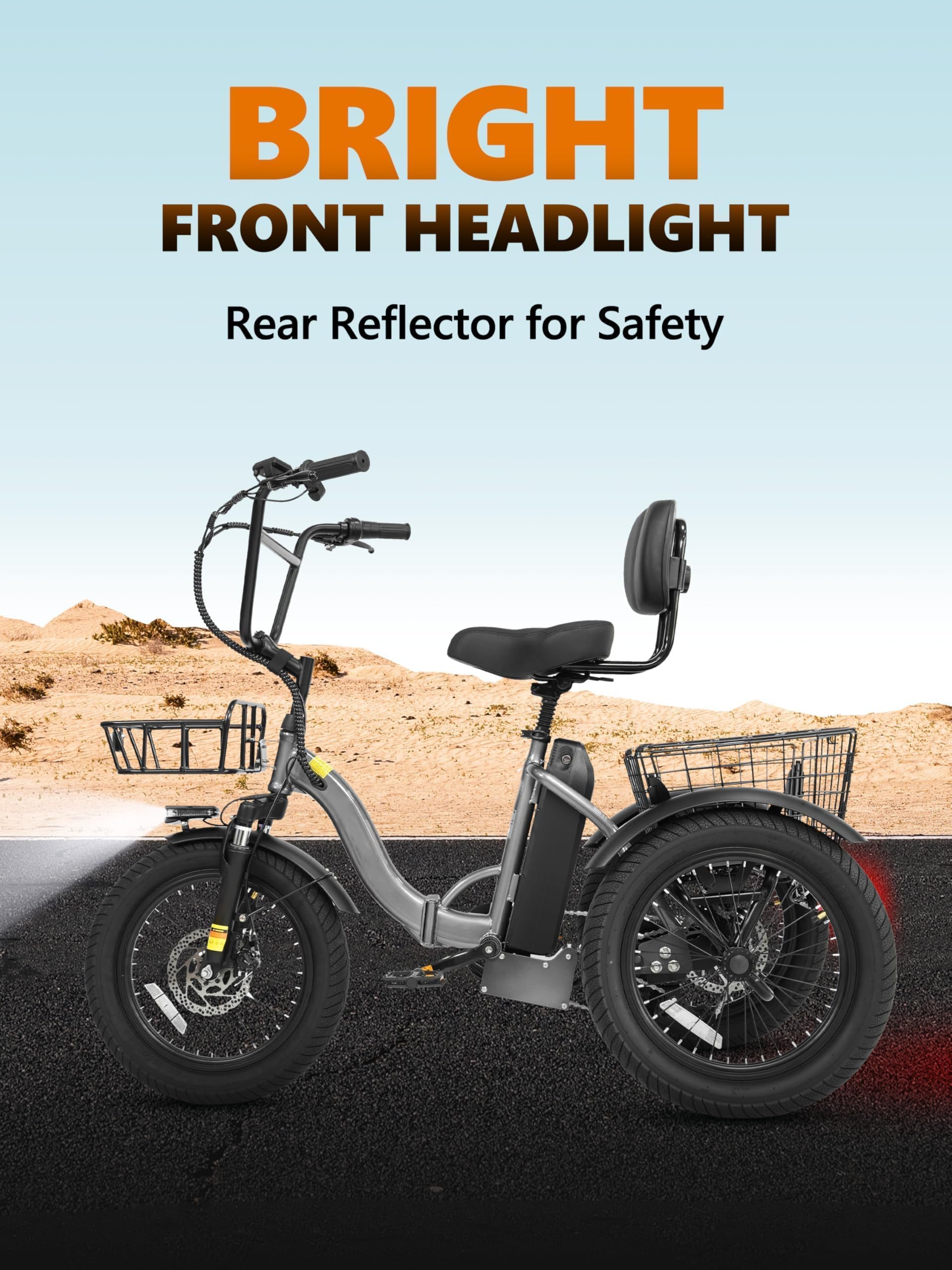 T300 Folding Electric Trike for Adults 1200W Peak 624Wh Fat Tire Step-Through