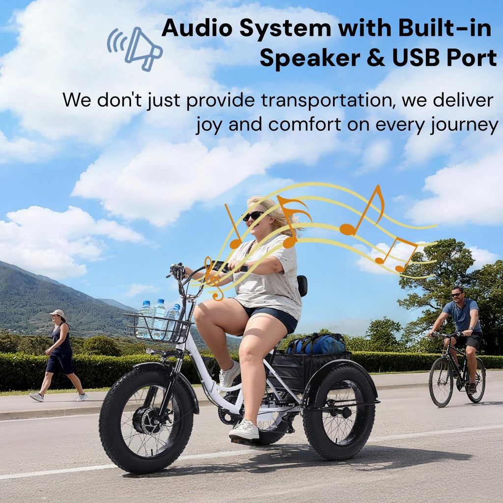2.0 Folding Electric Trike for Adults 750W 48V 20Ah Fat Tire with Bluetooth Speaker