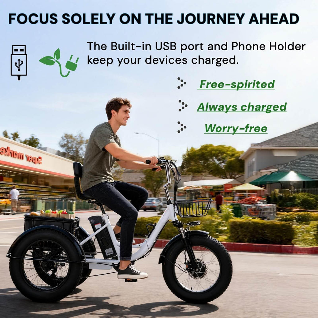 2.0 Folding Electric Trike for Adults 750W 48V 20Ah Fat Tire with Bluetooth Speaker