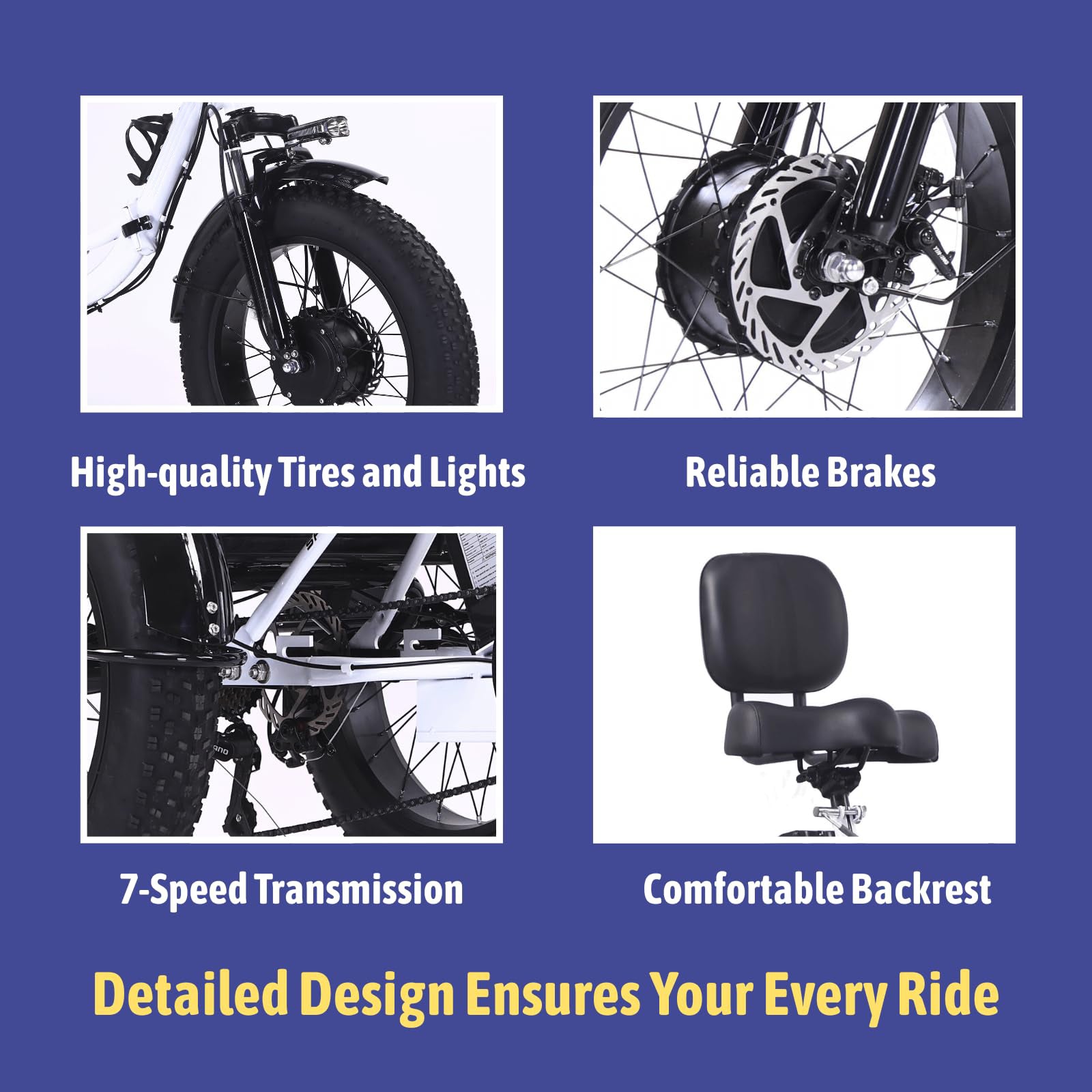 2.0 Folding Electric Trike for Adults 750W 48V 20Ah Fat Tire with Bluetooth Speaker