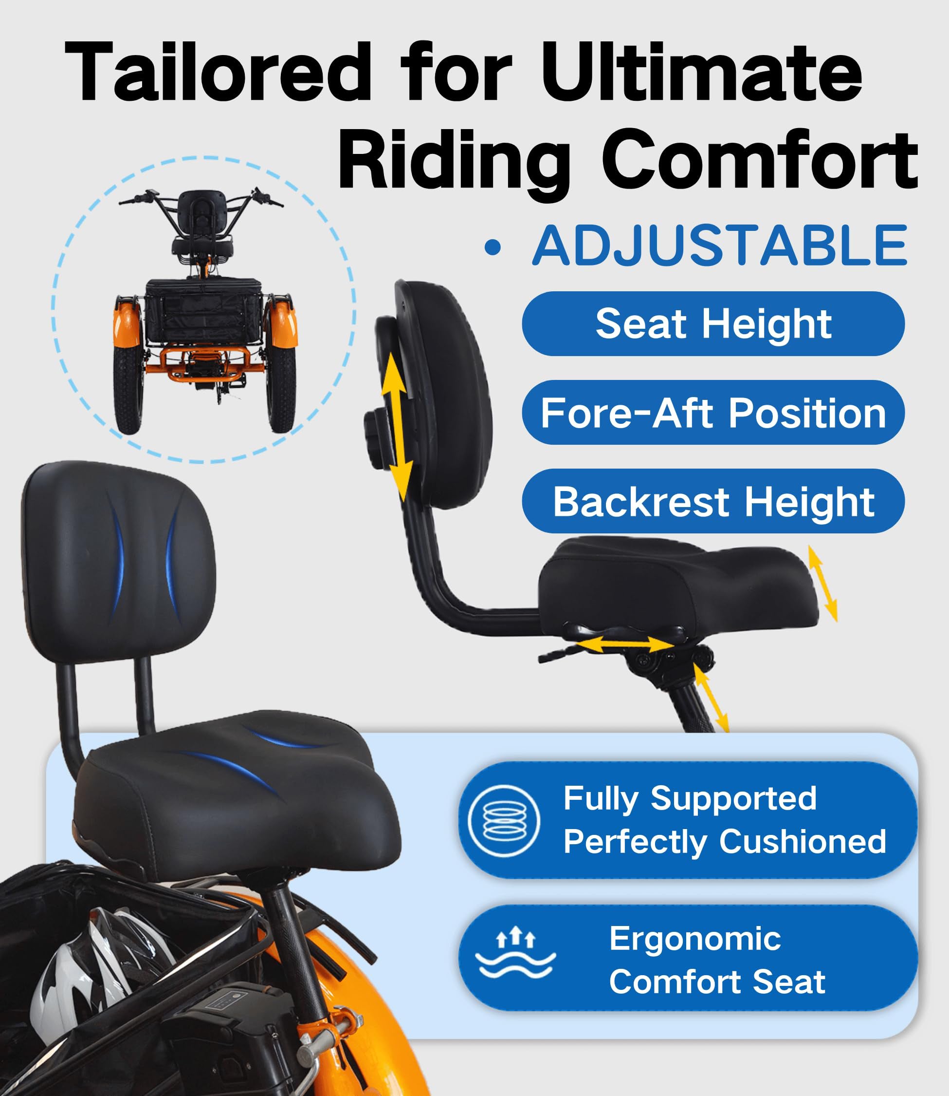 2.0 Folding Electric Trike for Adults 750W 48V 20Ah Fat Tire with Bluetooth Speaker