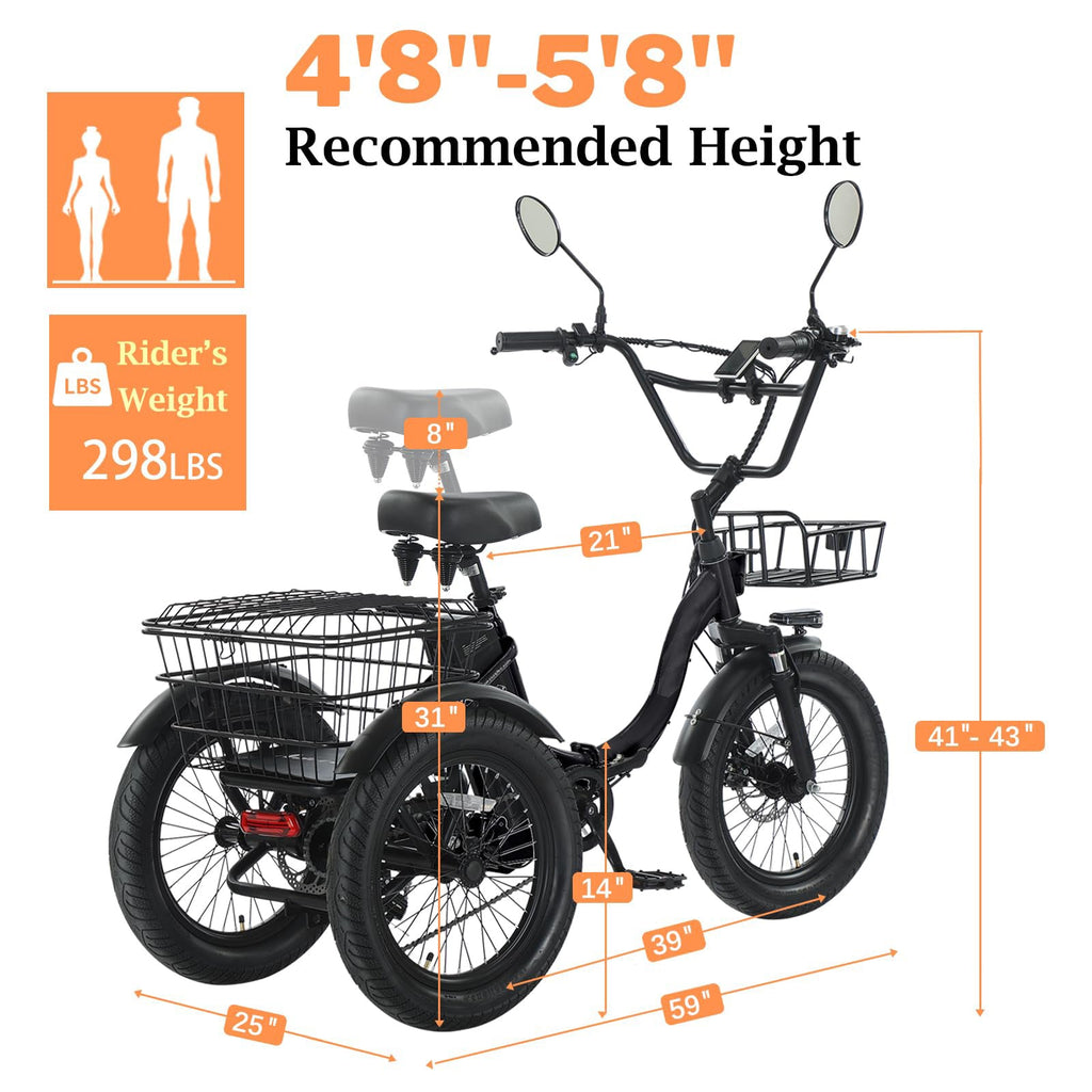Folding Fat Tire Electric Trike for Adults 700W Peak Step-Through 468Wh Battery