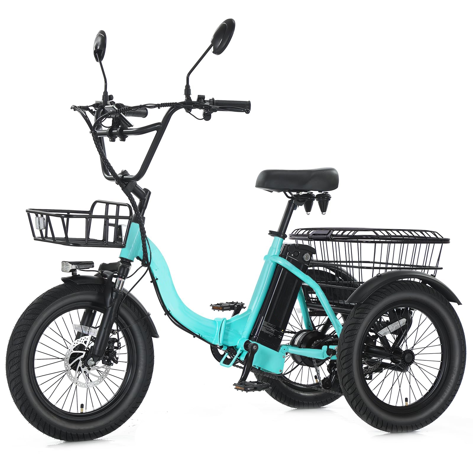 Folding Electric Trike for Adults 350W Step-Through Frame Green 468Wh Battery