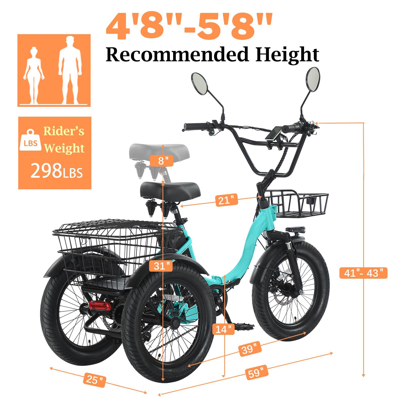 Folding Electric Trike for Adults 350W Step-Through Frame Green 468Wh Battery